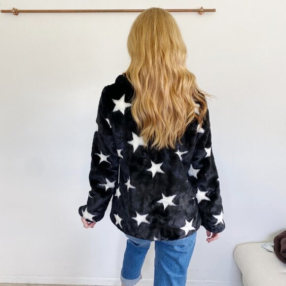 AQUA Faux Fur Star Black Jacket NWT Medium - Picture 3 of 4